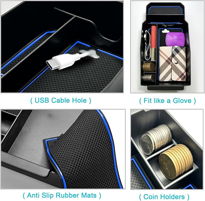 CDEFG 2023 2024 2025 2026 CX-50 Center Console Organizer Tray for 2023 2024 2025 2026 Mazda CX-50 Middle Console Armrest Storage Box 2023-2026 CX50 Accessories(Blue)