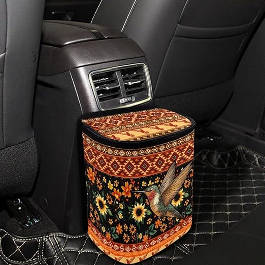 BIGCARJOB Tribal Hummingbird Car Trash Bags for Back Seat Auto Hanging Trash Can with Lid Car Trash Bag Storage Organizer Universal Car Trash Interior Accessories