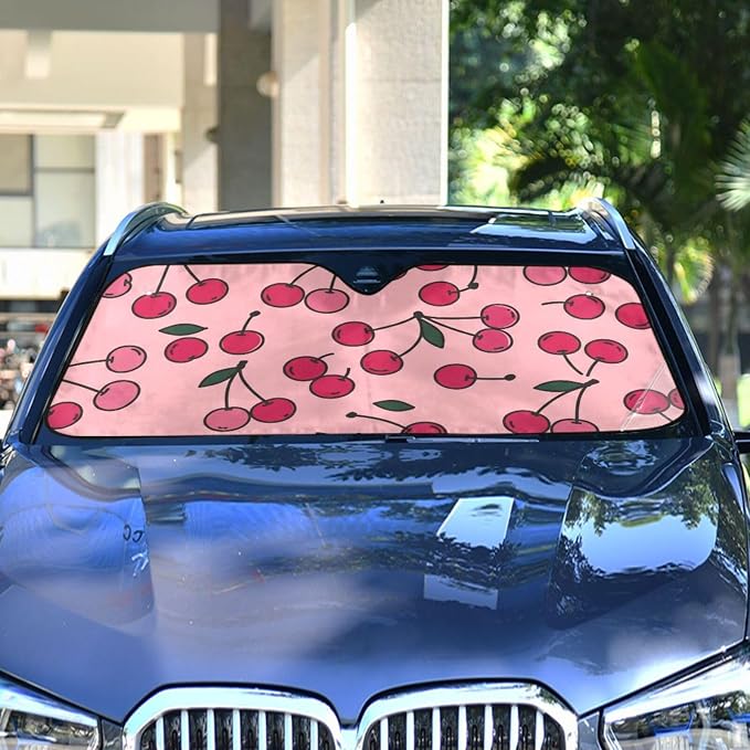 Cars Front Sun Shade Windshield,Foldable Reflective Sun Visor Cherry Pattern Windshield Sunshade Cover,Blocks UV Ray Sun Protect Interior Keep Cool,55" x 27.6"