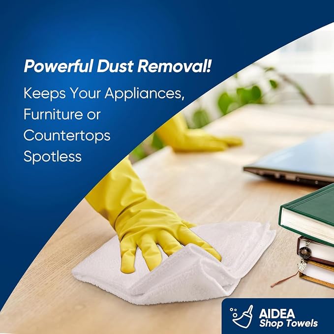 AIDEA Microfiber Cleaning Cloth White-100PK, Absorbent Cleaning Rags, Commercial Shop Rags Lint-Free, Scratch-Free, White Microfiber Towels for Cars, Kitchen Towels White 12in x 12in