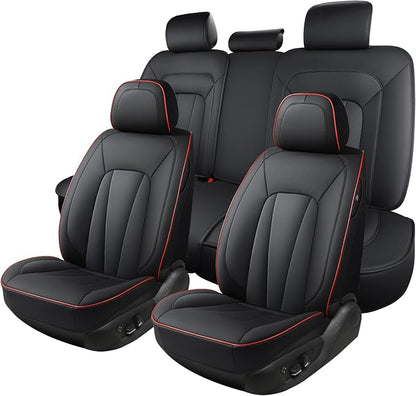 Car Seat Covers Full Set,Waterproof and Breathable Luxury Leather Seat Covers,Non-Slip Driver Seat Cushion,Automotive Seat Protector Fit Toyota Rav4 Camry Corolla Cruze Rogue CRV Accord, Red Black