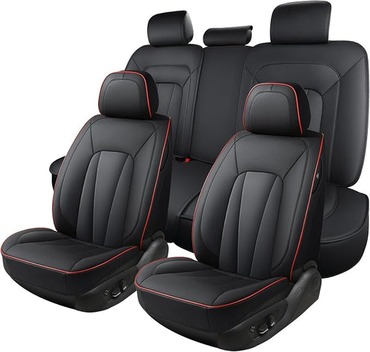Car Seat Covers Full Set,Waterproof and Breathable Luxury Leather Seat Covers,Non-Slip Driver Seat Cushion,Automotive Seat Protector Fit Toyota Rav4 Camry Corolla Cruze Rogue CRV Accord, Red Black