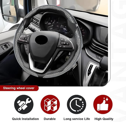 3pcs Universal Carbon Fiber Steering Wheel Cover - Anti-Slip & Segmented Design, Universal 99% Durable Steering Wheel Protector for Men and Women, Car Interior Accessory (Silver)