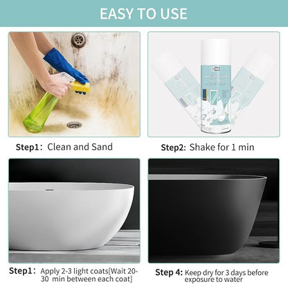 16Oz black bathtub and tiles for kitchen countertops, washbasins, bathtubs, flower POTS, bathroom walls, bathrooms, and glass Windows. Durable DIY paint, suitable for multiple surfaces such as ceramics, glass, metal, wood, etc. - Quick drying