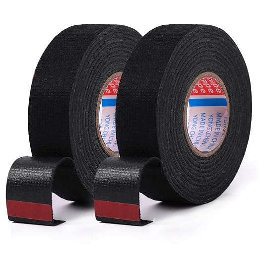 HSTECH 2 Rolls Wire Loom Harness Tape, Speaker Wiring Harness Cloth Tape, Black Adhesive Fabric Tape, for Automobile Electrical Wire harnessing Noise Dampening Heat Proof （15mm X 15m）