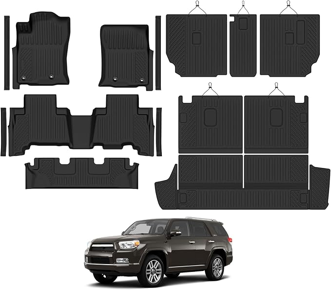 Custom Fit Floor Mats for 2013-2024 Toyota 4Runner 7 Seats, All Weather TPE Floor Liners with Trunk Mat & Backrest Protectors & Door Sill Guard, Odorless Full Set Interior Accessories