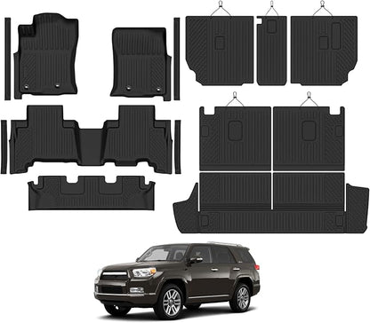 Custom Fit Floor Mats for 2013-2024 Toyota 4Runner 7 Seats, All Weather TPE Floor Liners with Trunk Mat & Backrest Protectors & Door Sill Guard, Odorless Full Set Interior Accessories