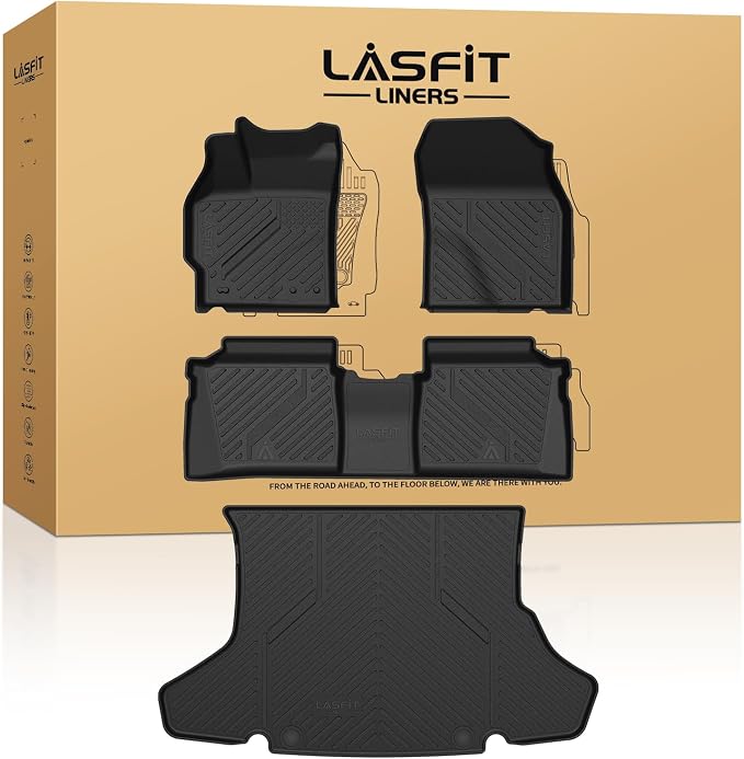 LASFIT Floor Mats & Cargo Mat for Toyota Prius 2010-2015, All Weather TPE Custom Fit Easy Clean Durable No-Curling Floor Liners for Prius 2010 2011 2012 2013 2014 2015 Car Mats & Trunk Mat
