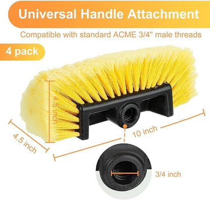Vesici Car Wash Brush Head with Soft Detailing Bristle Flow Thru Car Cleaning Brush Exterior Car Wash Equipment for Auto Truck RV Boat Camper Washing, 10 Inch(Yellow,4 Pcs)