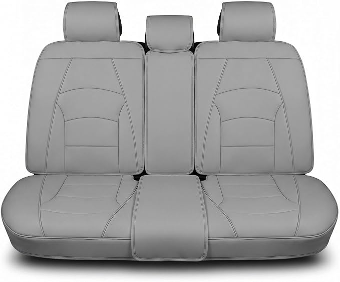 FH Group Car Seat Cover for Back Seat Solid Gray Faux Leather - Universal Fit, Rear Seat Covers for Cars with Rear Split Bench, Car Seat Cushions, Car Interior Accessories for SUV, Sedan, Van