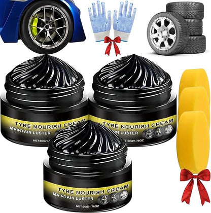 Tyre Nourish Cream, Powerful Wheel Cleaning Refurbish Wax, Tire Nourish Wax Cream, Tire Waxs, Car Tires & Plastic Trim Renewal Paste - Restores Shine, for Car Trucks Motorcycles Tires (3 Pcs)