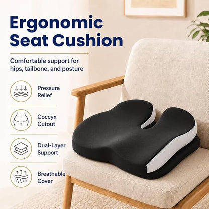 Seat Cushions for Office Chairs Wheelchair Cushion for Long Sitting Back Pain，Memory Foam Seat Car Computer Desk Chair Cushion，Coccyx Cushion for Tailbone Pain Relief Cushion Office Chair Black