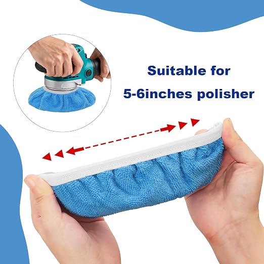 15 Pieces Car Polisher Pad Bonnet Microfiber Polishing Bonnet Buffing Pads Orbital Buffer Polisher Waxing Covers for Cleaning and Polishing (5-6 Inches)