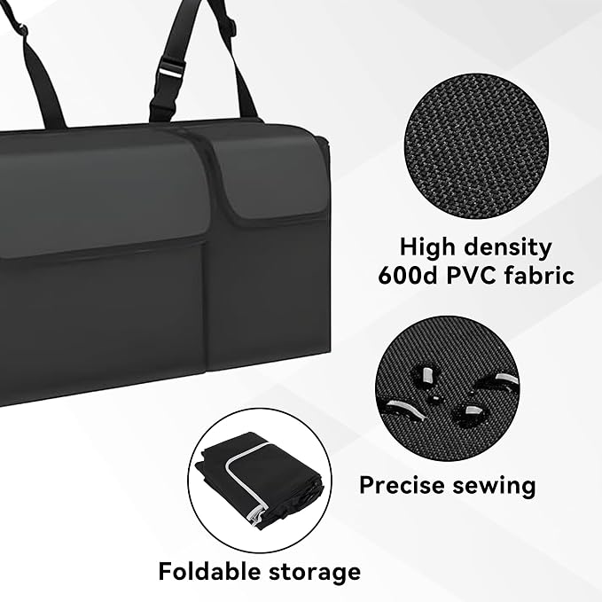 Car Trunk Organizer, Backseat Hanging Large Storage with Adjustable Straps,Waterproof PVC Collapsible Cargo Bag, Car Interior Accessories for Auto SUV MPV (Black)