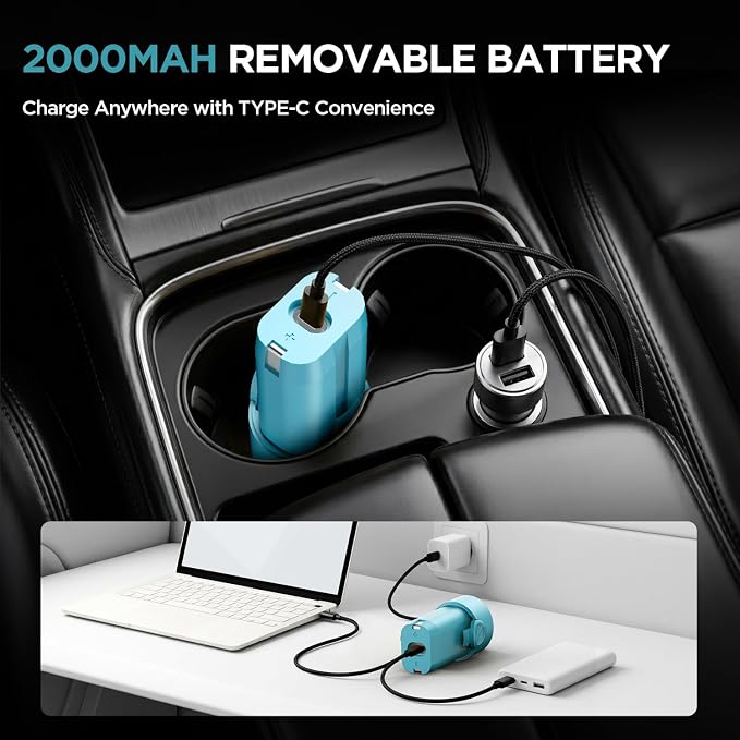 Handheld Car Vacuum Cleaner, 4-in-1 Cordless Rechargeable Mini Vacuum with Air Duster – Quickly Clean Crumbs, Pet Hair & Crevices in Car, Office, Home. Ideal for Commuters & Office Workers (Blue)
