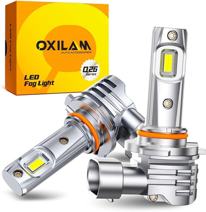 OXILAM 9006 Fog Light Bulbs, 400% Brighter, 6,500K Cool White, Wireless Plug and Plug Halogen Replacement, Fanless, 2 Pack