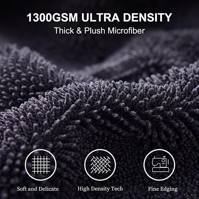 Twisted Loop Microfiber Car Drying Towel, Extra Large 36x24 Inch 1300 GSM Super Absorbent Scratch Free Lint Free Streak Free Washable Professional Auto Detailing Towel for Car SUV Truck Motorcycle