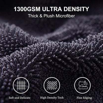 Twisted Loop Microfiber Car Drying Towel, Extra Large 36x24 Inch 1300 GSM Super Absorbent Scratch Free Lint Free Streak Free Washable Professional Auto Detailing Towel for Car SUV Truck Motorcycle