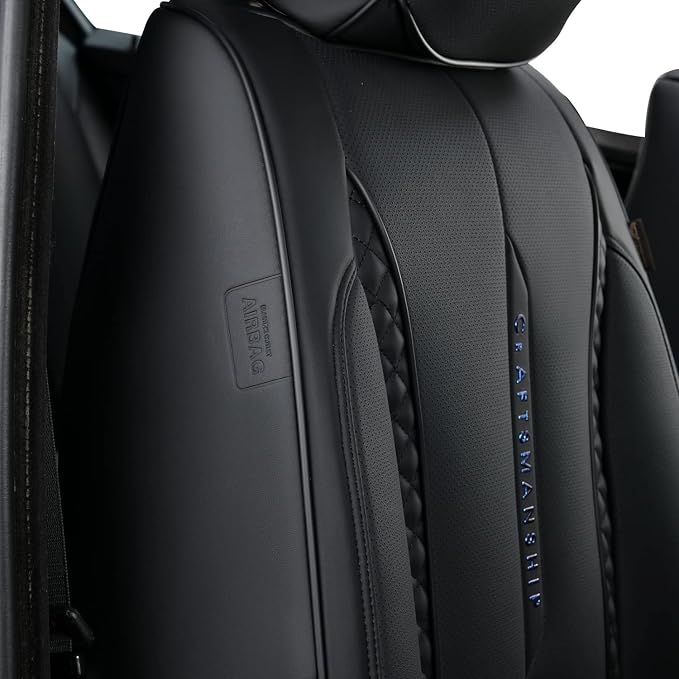 Coverado Car Seat Cover Full Set, Black Seat Covers Front Seats Back Seat Covers, Nappa Leather Waterproof, Car Seat Cushion, Car Seat Protector Universal Fit Most Cars
