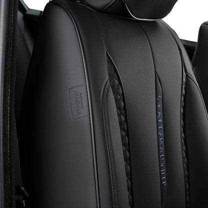 Coverado Car Seat Cover Full Set, Black Seat Covers Front Seats Back Seat Covers, Nappa Leather Waterproof, Car Seat Cushion, Car Seat Protector Universal Fit Most Cars