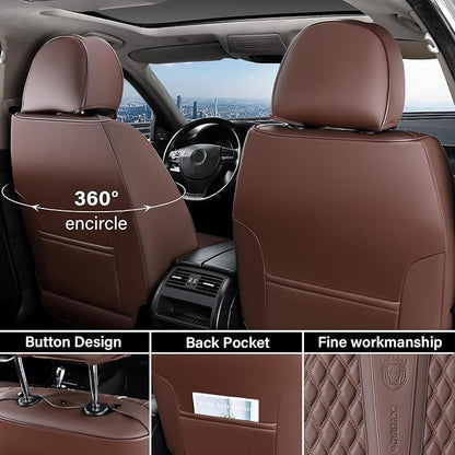 Coverado Front Seat Covers, Car Seat Covers Front Seats, Nappa Leather Seat Covers for Cars, Waterproof Seat Covers with Lumbar Support Universal Fit for Most Cars SUV Trucks (Front, Coffee)