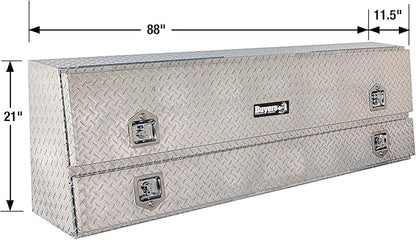 Buyers Products 1705650 Diamond Tread Aluminum Contractor Truck Tool Box – 2-Tier Storage, 88 x 21 x 13.2 in, Flip-Up Door with Gas Shocks, Weather-Resistant, No-Drill Install – Made in USA