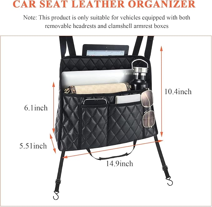 povtii Car Purse Holder Between Seats, Large Capacity Leather Auto Front Seat Handbag Organizer Pocket, Backseat Barrier Storage Bag for Kids Pet, Universal Interior Car Accessories