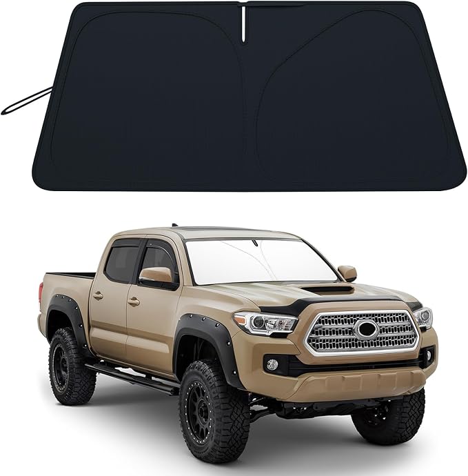 Windshield Sun Shade for 2016-2023 Toyota Tacoma Accessories| Front Window Sun Visor| 310T Reflective Polyester| UV Heat Insulation Protection| Foldable Sunshade with Storage Pouch| Outdoor Camping