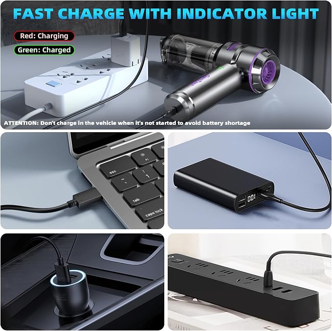Mini Vacuum Cleaner Cordless, Car Vacuum Cleaner High Power Rechargeable Strong Suction, Air Pump Duster Blower Brushless Motor, Handheld Vacuum Cordless for Home Office, Gift for Men Women