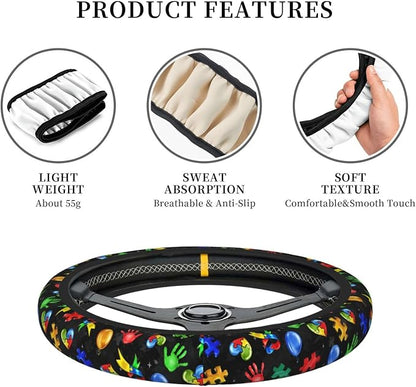 Autism Awareness Steering Wheel Cover Anti-Slip,Sweat Absorption Universal 15 inch Steering Wheel Covers Cute car Accessories for Men Women