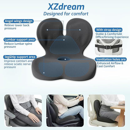Seat Cushion,Office Chair Cushion with Lumbar Support,Memory Foam Car Orthopedic Cushion,Ergonomic Designed for Long Sitting,Tailbone & Back Pain Relief,Sciatica Pillow for Office,Car,Home Chair
