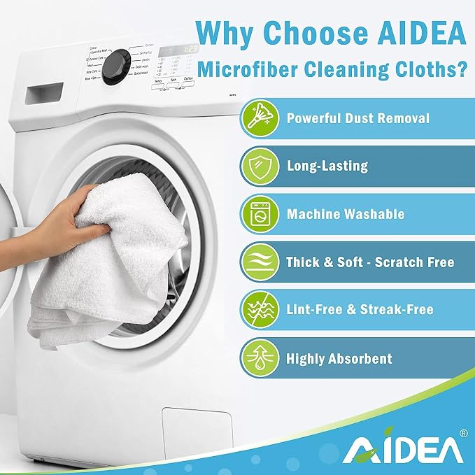 AIDEA Microfiber Cleaning Cloth White 50PK, Cleaning Rags, Lint Free Microfiber Towels, Kitchen Towels Dusting Cloth, Wash Cloths, Dish Rags White, 12"x 12"