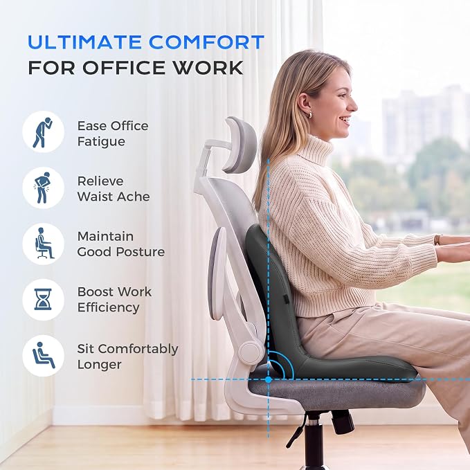Coverado Car Seat Cushion and Lumbar Support Pillow One Piece, Napa Leather Memory Foam Ergonomic Back Support Driving Seat Cushion for Back Pain, Non-Slip Washable Cushion for Car, Driver, Office