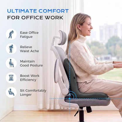 Coverado Car Seat Cushion and Lumbar Support Pillow One Piece, Napa Leather Memory Foam Ergonomic Back Support Driving Seat Cushion for Back Pain, Non-Slip Washable Cushion for Car, Driver, Office
