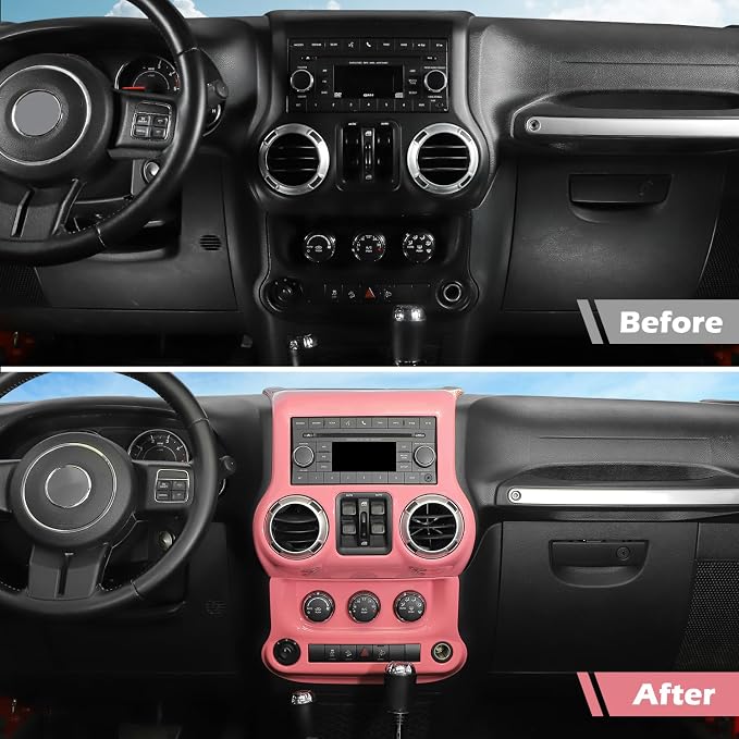 RT-TCZ for Jeep JK Pink Dash Accents Radio A/C Controls Cover Trim for Jeep Wrangler JK JKU 2011-2017 ABS Interior Accessories 2pcs