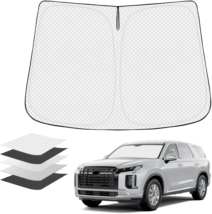 KUST Windshield Sun Shade Custom Fit for Hyundai Palisade 2020-2024 2025 Accessories Sun Shade Front Windshield Sunshade Foldable Thicker 5-Layer Block UV Rays Keep Cars Cooler