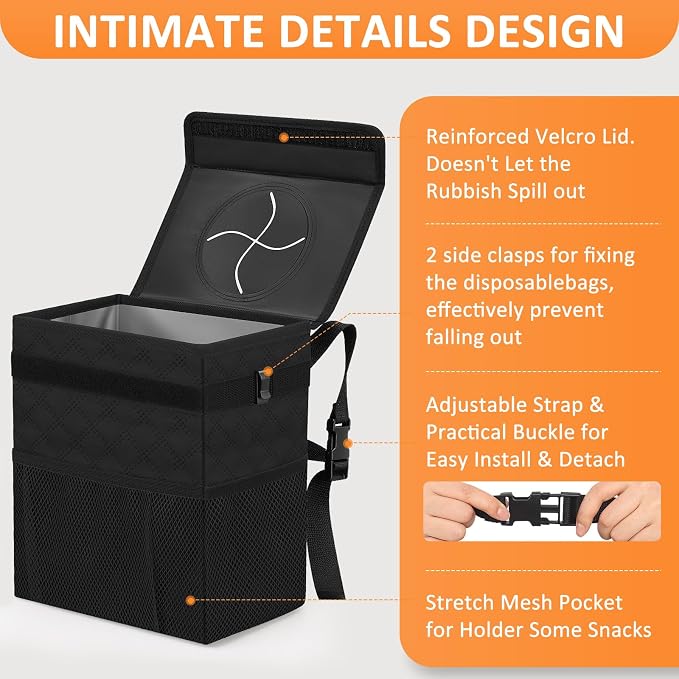 Vankor Car Trash Can for Cute, Bag Bin Hanging Waterproof Automotive Car Garbage Cans Leak Proof Vehicle Trash Can Diamond Pattern-Black