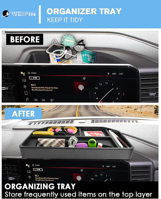 For Center Console Screen Organizer Tray ABS Materials Compatible with 2022–2026 Silverado&Sierra 1500/2024–2026 Silverado 2500HD/3500HD 13.4 Inch Center Console Screen Organizer