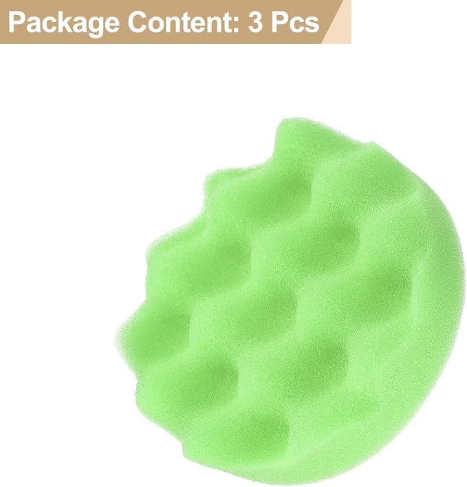 HARFINGTON 3pcs Buffing Sponge Pads 4" Polishing Wheel Waffle Finishing Grip Pad Car Buffer Polisher with Hook and Loop Back for Car Detailing Polishing Waxing, Green