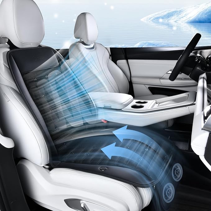 FLORICH Cooling Car Seat Cover with 2 Powerful Turbo Fans Ventilated Seat Cushion 3-Speed Adjustable 12V-24V Breathable Cooling Car Seat Pad for Summer Driving Universal Fit for Car SUV Truck Van