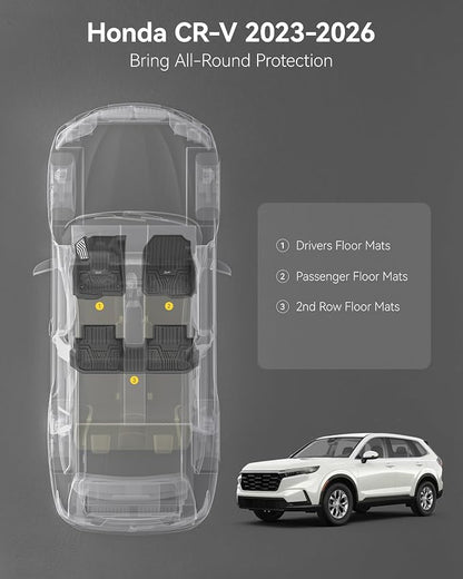 3W Floor Mats with Metal Pedals Fit for Honda CR-V 2023 2024 2025 2026 (Include Hybrid & CRV FCEV), All Weather TPE Waterproof Custom Fit Honda CRV Floor Liner 1st, 2nd Row Car Accessories Black