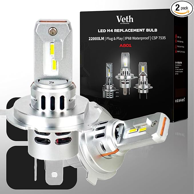 H4 Replacement Light – 70W 6500K Cool White, 22000 Lumens, 1:1 Plug & Play, Long-Service Life, CANbus Ready, IP68 – Replaces Any H4 Bulb - Fog-Interior-Turn Signal, Pack of 2