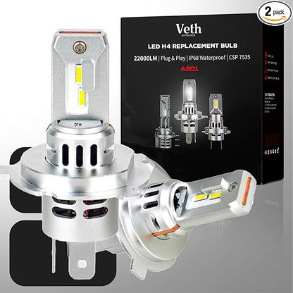 H4 Replacement Light – 70W 6500K Cool White, 22000 Lumens, 1:1 Plug & Play, Long-Service Life, CANbus Ready, IP68 – Replaces Any H4 Bulb - Fog-Interior-Turn Signal, Pack of 2