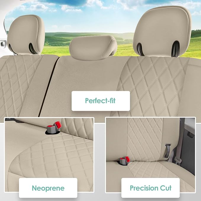 FH Group Custom Fit Car Seat Covers Specifically Made for 2011-2020 Toyota Sienna 7-8 Seater with Ultraflex Neoprene Water Resistant Automotive Seat Covers - 3rd Row Solid Beige