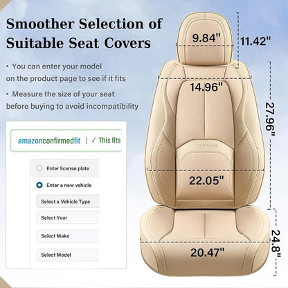 Coverado Seat Covers, Leather Seat Covers Front Seat, Luxury Car Seat Covers with Lumbar Support, Front Driver Seat Covers, Car Seat Protector Waterproof Universal Fit Most Cars(Beige)