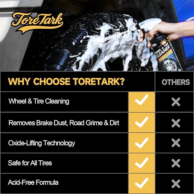 toretark Wheel Cleaner & Tire Cleaner & Rim Cleaner, Professional 3 in 1 Car Wash Iron Remover Cleaning Spray for Car Detailing Supplies 16 Fl Oz