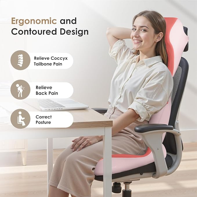 FLORICH Upgraded 3-in-1 Memory Foam Car Seat Cushion Set with Lumbar Support & Neck Pillow, Washable Driving Seat Cushion for Back & Sciatica Pain Relief, Non-Slip Seat Cushion for Car, Office-Pink