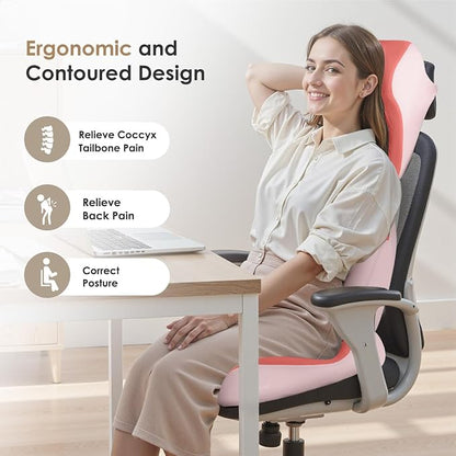 FLORICH Upgraded 3-in-1 Memory Foam Car Seat Cushion Set with Lumbar Support & Neck Pillow, Washable Driving Seat Cushion for Back & Sciatica Pain Relief, Non-Slip Seat Cushion for Car, Office-Pink
