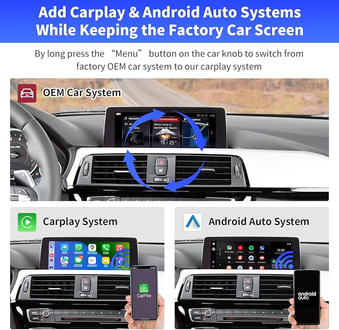 Road Top Wireless CarPlay Interface Decoder for BMW EVO ID5/ID6 | For BMW 1 2 3 4 5 6 7 Series & M3 M4 M5 X1 X2 X3 X4 X5 X6, Support Wireless Carplay, Android Auto, MirrorLink