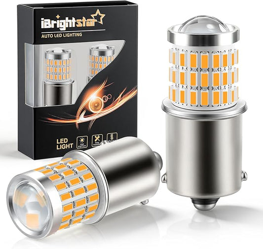 iBrightstar 1156 LED Bulb Amber, BA15S 1141 LED Turn Signal Bulbs Super Bright for Vehicle Blinker Lights and Turn Signal Lights, 2 Pack